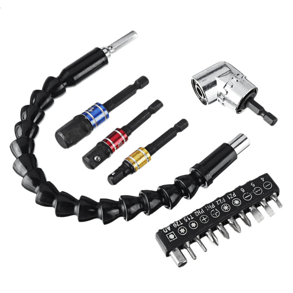 Drillpro 105 Degree Adjustable Right Angle Driver Screwdriver Tools Set 1/4 Shank Flexible Shaft Extension Screwdriver Bit 6901249108325