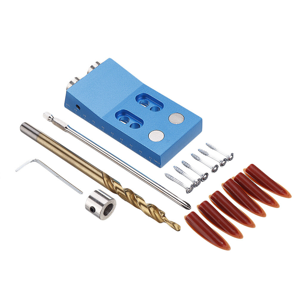 Aluminum Alloy 9.5Mm Pocket Hole Jig Set Hole Drill Guide Magnetic Pocket Hole Joinery Jig With Drill Bit Screwdriver For Drilling Woodworking 3796737028420
