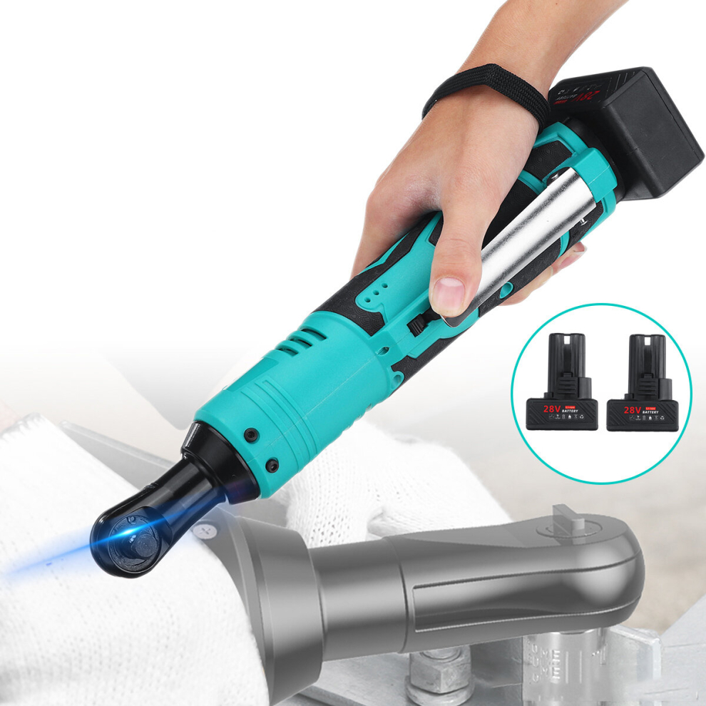 28V 85N.m Cordless Electric Ratchet Wrench 3/8 Inch Right Angle Wrench Tool W/ 2 Battery 6901249861718