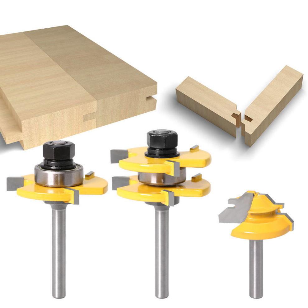 3Pcs 6Mm 1/4 Shank Tongue & Grooving Joint Router Bit 45 Degree Lock Miter Router Set Stock Wood Cutting 6900077768466