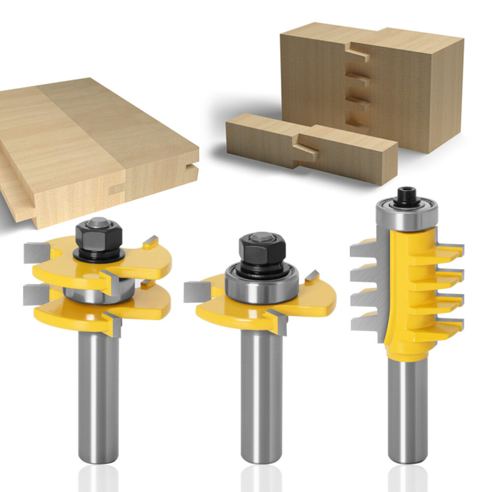 Drillpro 3Pcs 1/2 Inch /12Mm Shank Three Teeth Grooving Router Bit Bevel Teeth Mortise Milling Cutter Cnc Solid Carbide End Mill For Woodworking Tool 6900078598246