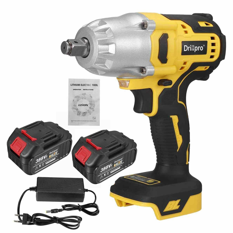 Drillpro 388Vf 500N.m Electric Impact Wrench Rechargeable Woodworking Maintenance Tool W/1Pc/2Pcs Battery Eu/Us Plug 6900919669609