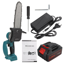 Kiwarm 128VF 8Inch Portable Electric Saw Pruning Chain Saw Rechargeable Woodworking Power Tools Wood Cutter W/ 1/2 Battery EU Plug Fit Makita