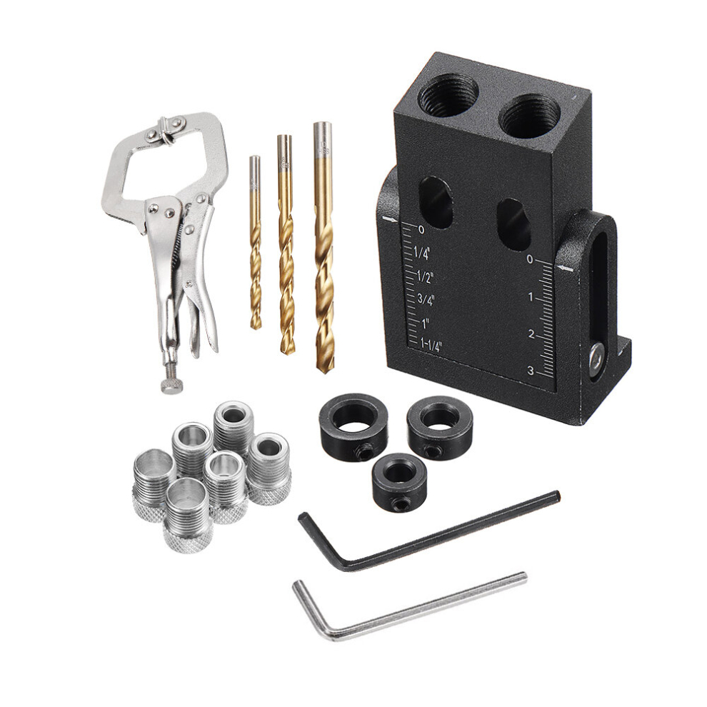 Drillpro 15Pcs Pocket Hole Jig Kit 6/8/9.5Mm Angle Drill Guide With Titanium Coated Drill Bits Woodworking Tool 6900077389043