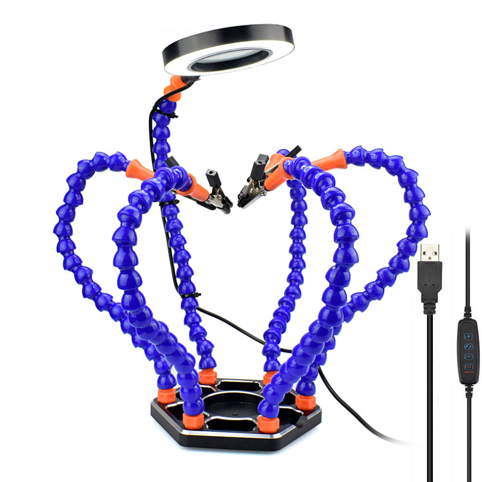 Newacalox Soldering Pcb Holder Tool Six Arms Helping Hands Third Hand Crafts Repair Helping Welding Station Usb Led Magnifier 818287630113