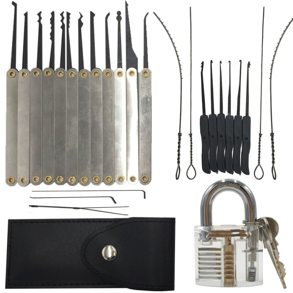 Daniu 12Pcs Unlocking Lock Pick Set + 10Pcs Key Extractor Set +1Pc Transparent Practice Padlock 827151220817