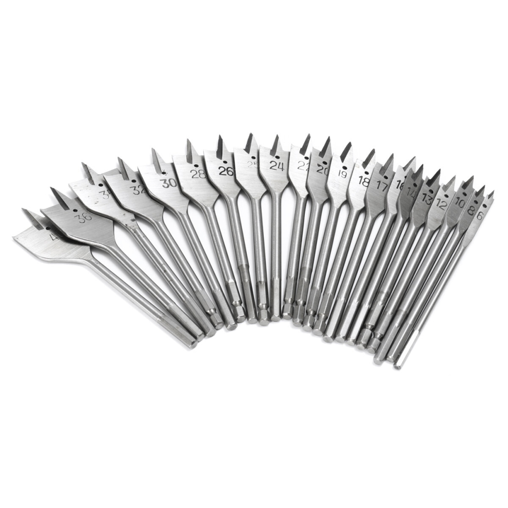 23Pcs 6-40Mm Flat Spade Wood Drill Bit Hex Shank Woodworking Spade Drill Bit Hole Cutter 780181130115
