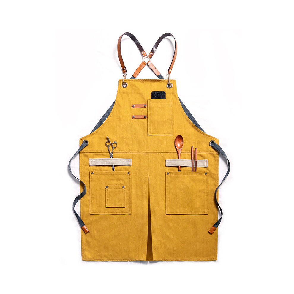 Denim Woodworking Apron Shop Apron Pockets Waxed Wax Cloth Waterproof Apron Chef Tool Storage - Grey 6900077014402