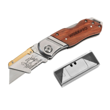 WORKPRO Folding Pocket Pipe Cutter Electrician Safety Utility Wire Cutter Wood Handle with 10Pcs Quick-change Blades