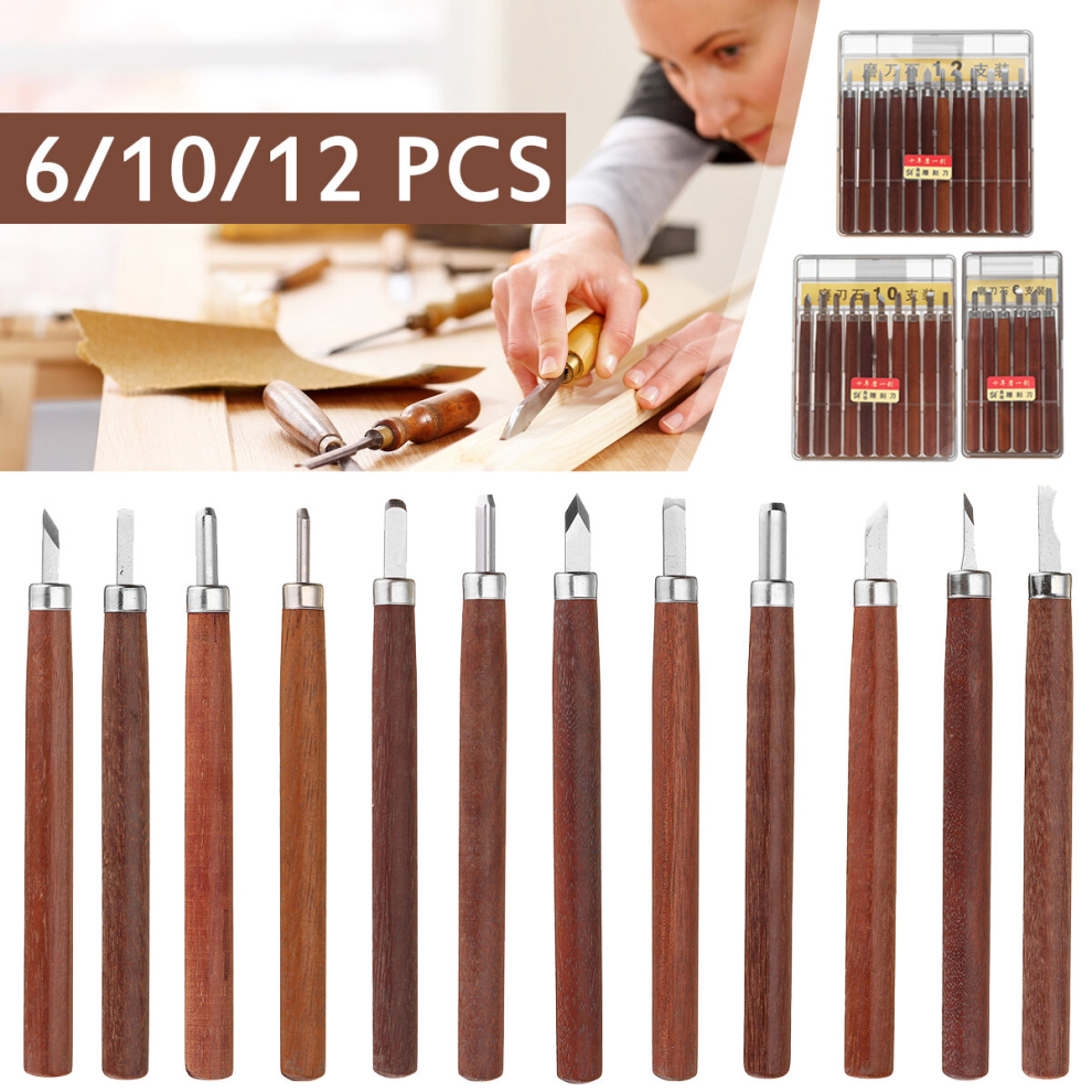 6/10/12Pcs Wood Stone Carving Chisels Hand Woodworking Kit Cutter Tools Set 6900064717224