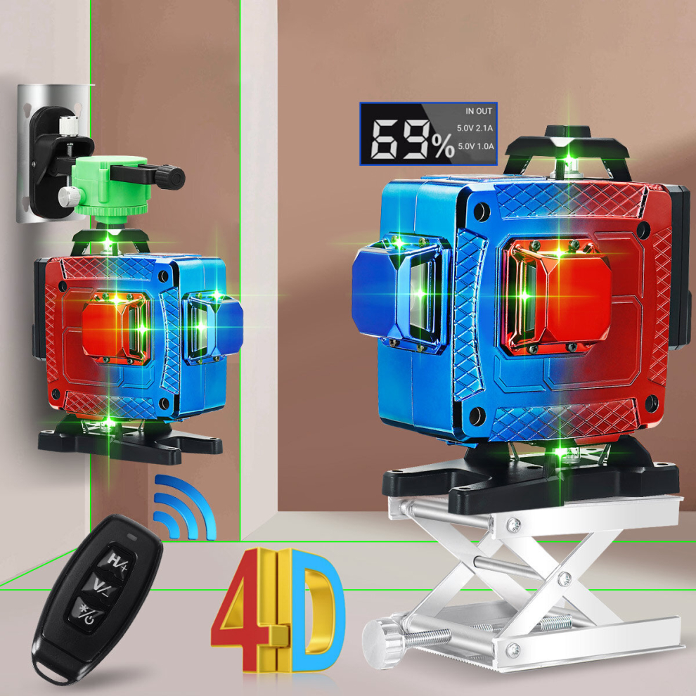 16 Line 4D Colorful Green Light Laser Level Single/Dual Battery 360 Horizontal Vertical Cross Measurement 6900084802634