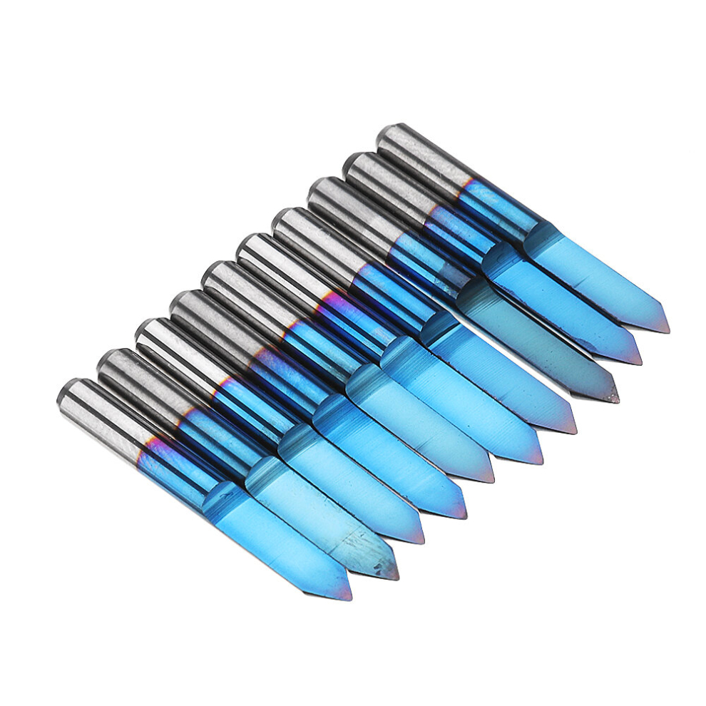Drillpro 10Pcs 0.1/0.2/0.3/0.4Mm 60 Degree Engraving Bit Flat Bottom Pcb Engraving Bit Blue Nano Coated Carbide Cnc Router Tool 6900041632120