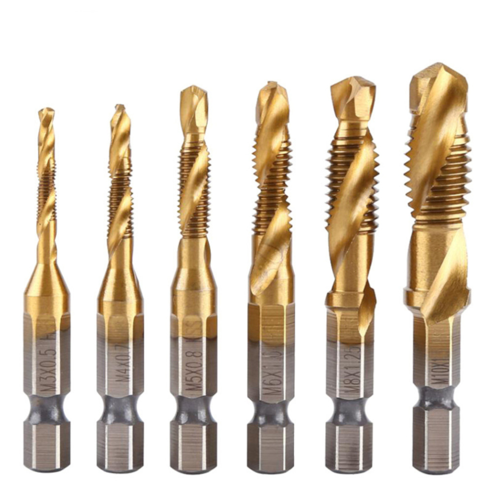 6Pcs 1/4 Inch M3-M10 Screw Tap Hss Combination Drill Tap Bit Set Hex Shank Deburr Countersink Bits 6900077954555