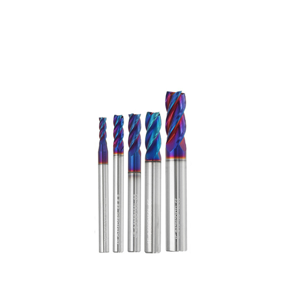 Drillpro 5Pcs 3-8Mm Hrc65 Blue Naco Coated Milling Cutter 4 Flutes Tungsten Carbide Milling Cutter Cnc Tool 3596055882472