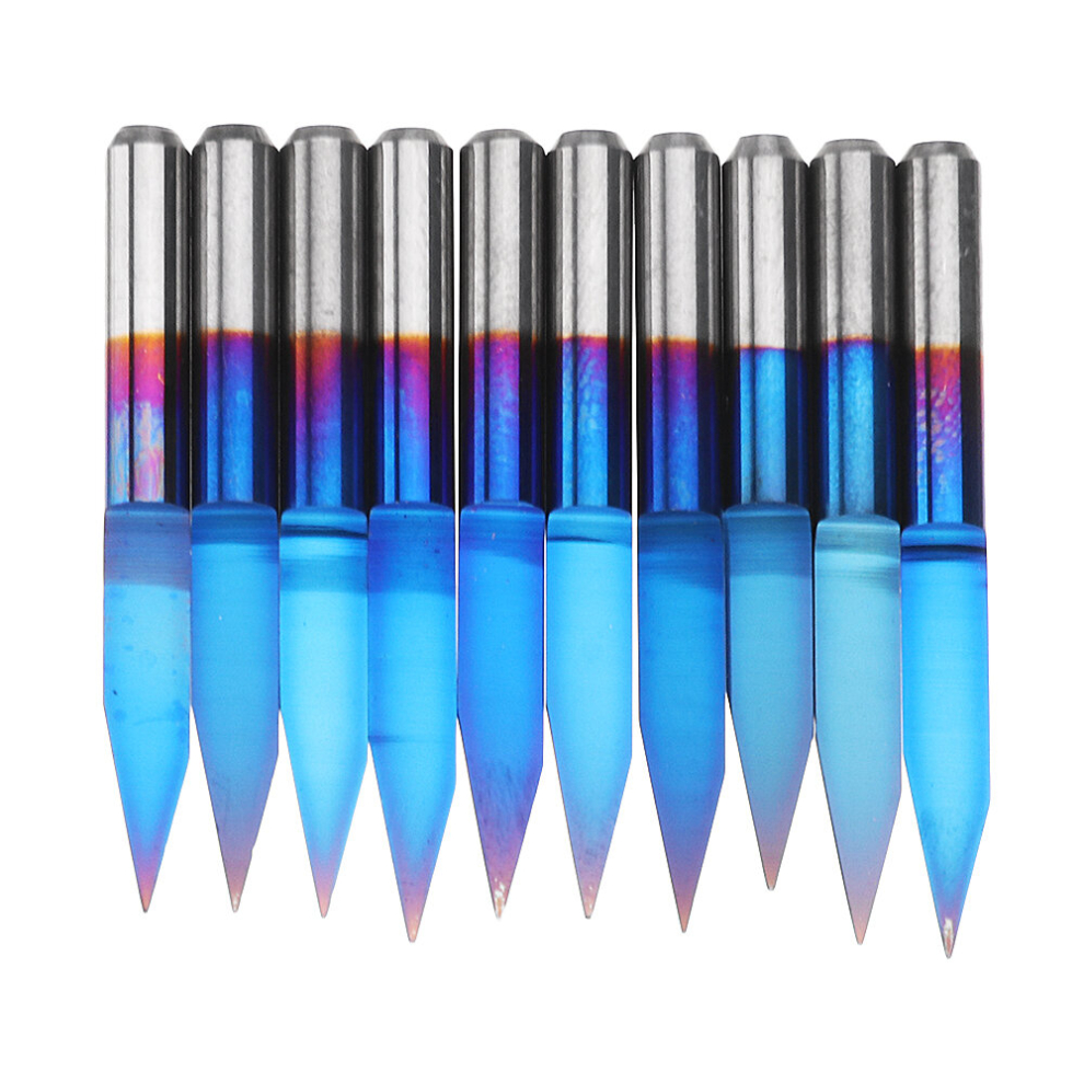 Drillpro 10Pcs 0.1/0.2/0.3Mm 25 Degree Engraving Bit Blue Nano Coated Carbide Flat Bottom Pcb Engraving Bit Cnc Router Tool 6900041631055