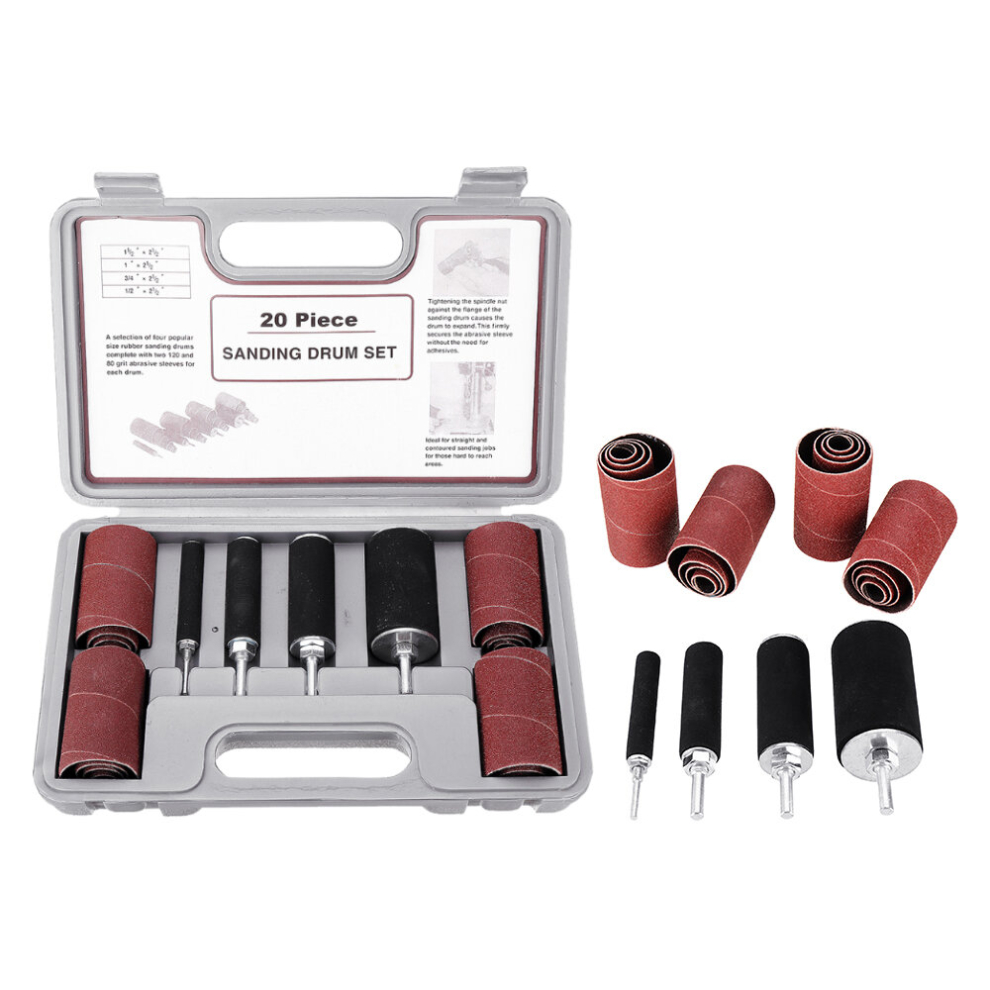 20Pcs/Set 80/120 Grit Sanding Drum Kit Drum Rubber Mandrels For Drill Press Woodworking Kit 6901250254202
