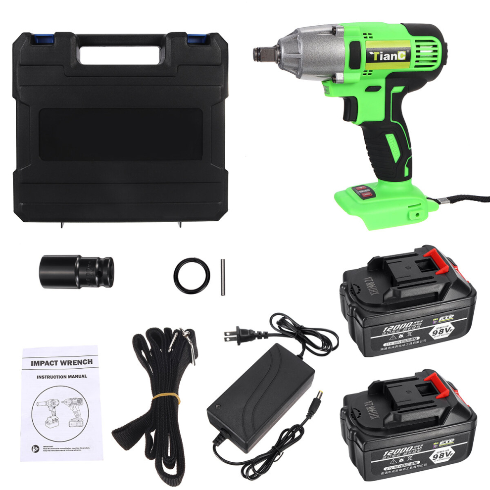 98Vf 12000Mah Electric Cordless Impact Wrench Driver With 2 Batteries Power Repair Tools Kit 732214674066