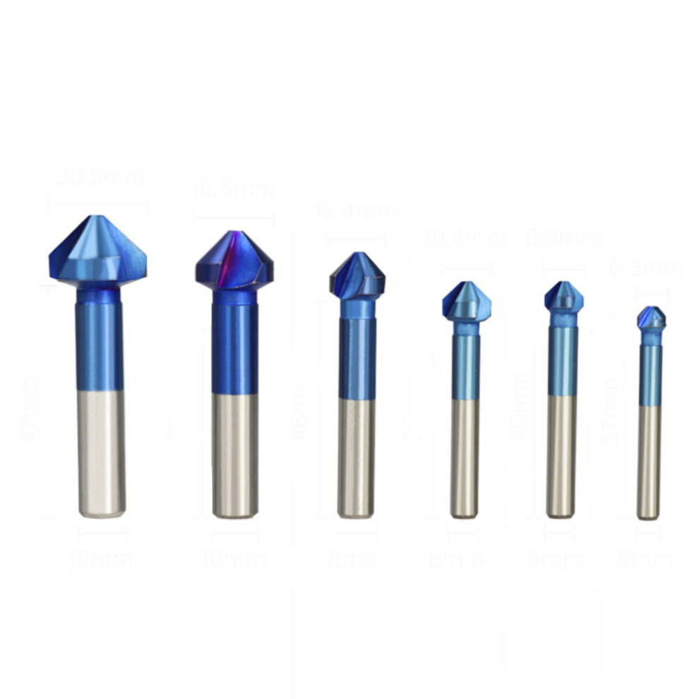 Drillpro 6Pcs 6.3-20.5Mm 90 Degrees 3 Flutes Countersink Drill Bit Nano Blue Coated Chamfer Cutter Hss Chamfer Drill Bit Set 6906143072819