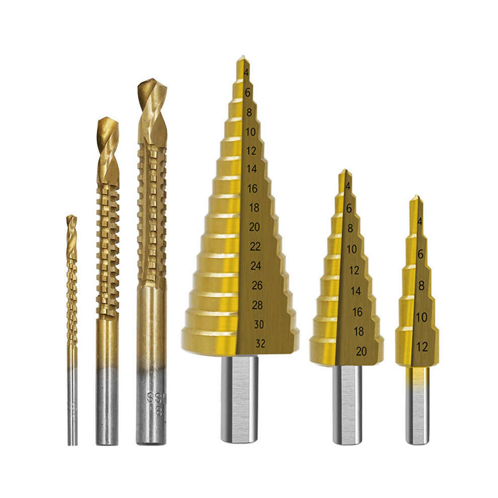 6Pcs Step Drill Bits Woodworking Broaching Saw Drill Set Hss 4241 Titanium-Plated Step Drill For Metal Wood 6900930674705