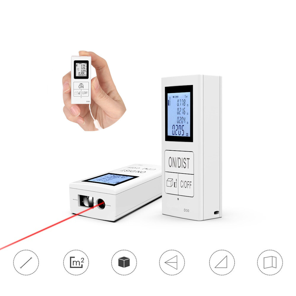 D30 30M Mini Handheld Laser Distance Meter Digital Usb Rechargeable Laser Rangefinder Distance Area Volume Measurement 791316601776