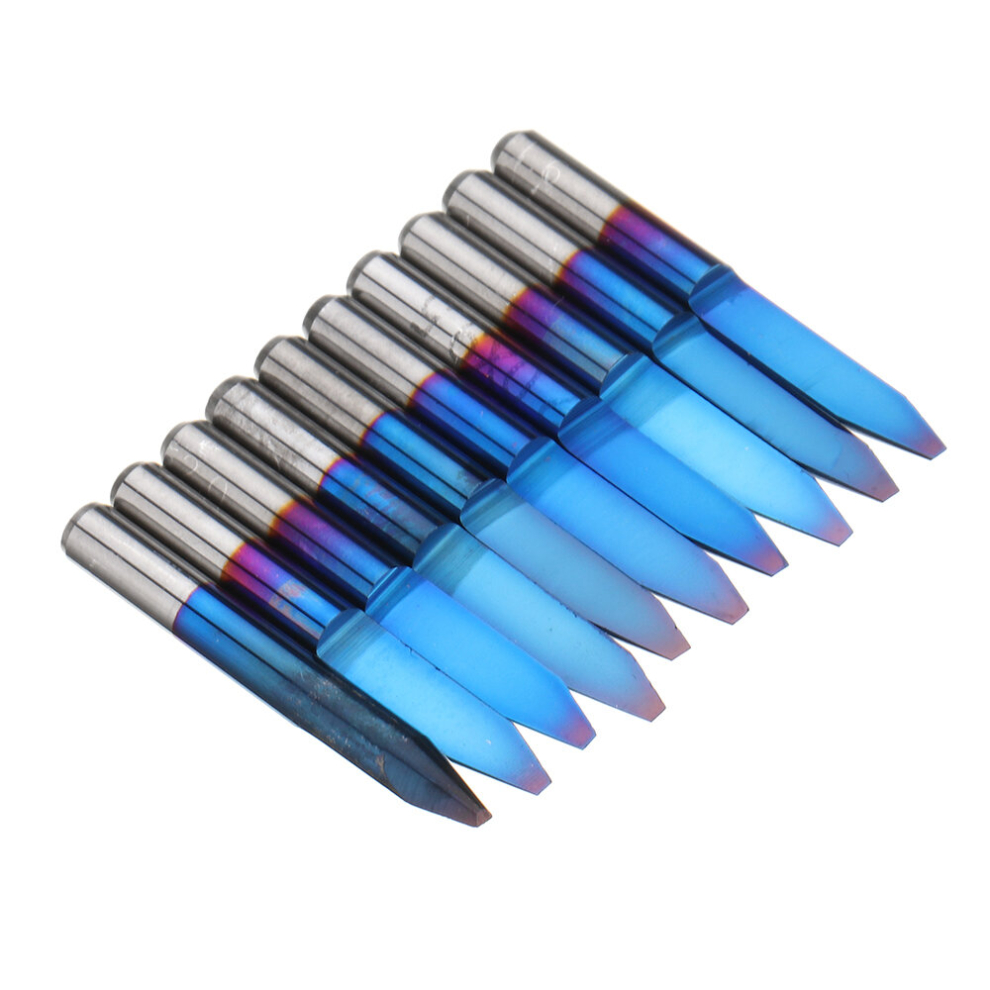 Drillpro 10Pcs 0.1-1.5Mm 30 Degree Pcb Engraving Bit Blue Nano Coated Carbide Cnc Flat Bottom Engraving Bit Router Tool 6900041632410