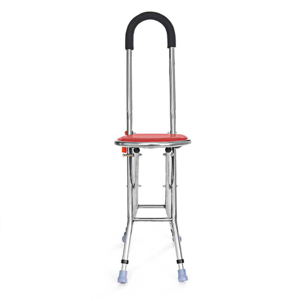 Adjustable Height Folding Stainless Steel Cane Chair Seat Portable Walking Stick