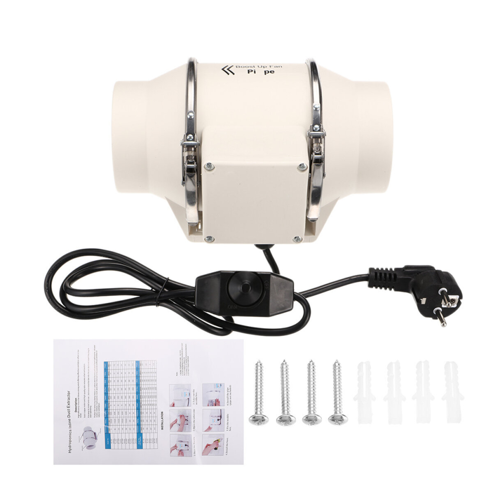 4 Inch 45W Exhaust Fan Adjustable Speed Duct Fan Garden Farmland Window Airflow Boost Air Ventilator Pipe Ventilation Extractor 6900085794822