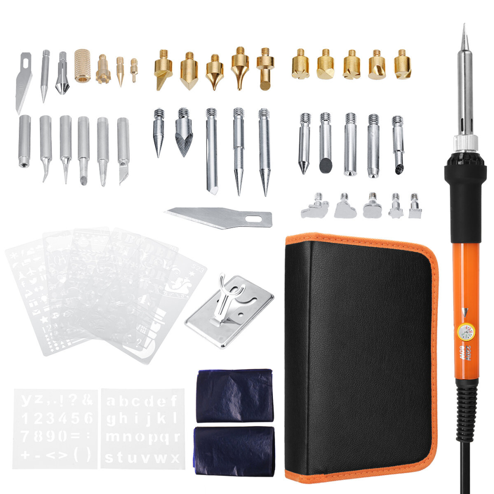 60Pc 60W Wood Burning Pen Assorted Tips Set Electric Solder Iron Burner 791177504926