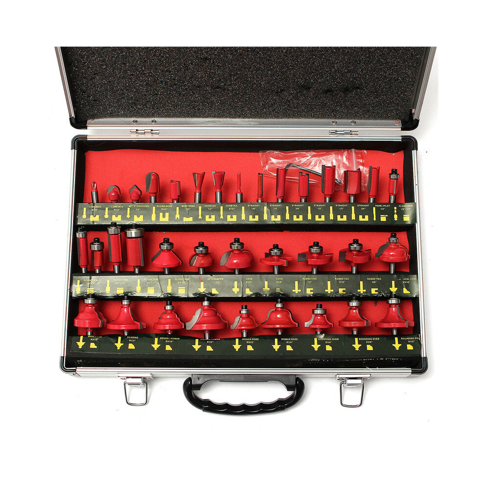 Drillpro 35Pcs 8Mm Shank Tungsten Carbide Tip Router Bit Set Woodworking Trimmer Cutter Tool 191579788304