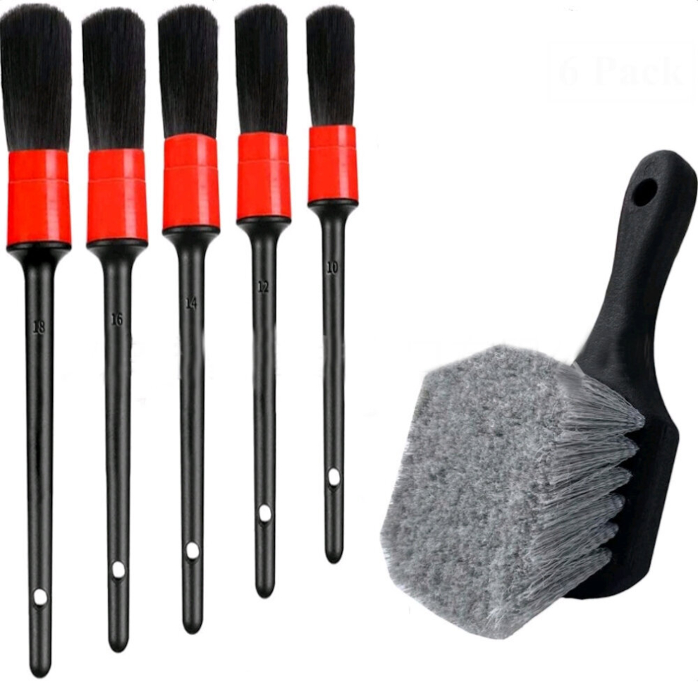 6Pcs Short-Handled Tire Brush Detail Brush Crevice Cleaning Brush Bristle Brush Set For Car Cleaning 602176970530
