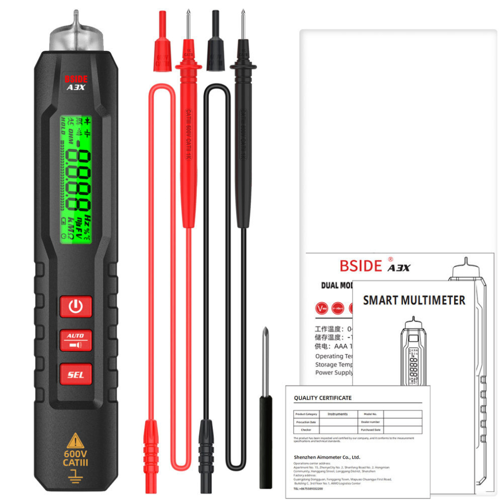 Bside Digital Smart Multimeter A3x Pen Type Tester Voltmeter Dc Ac Voltage Capacitance Ohm Hz Diode Continuity Ncv Live Test 4712415777847