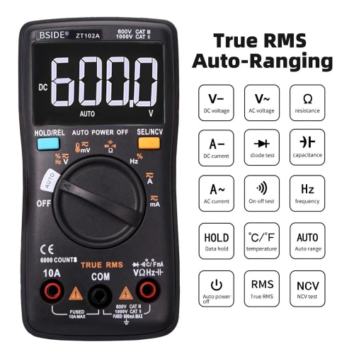 ZT102A Digital Multimeter EBTN LCD True-RMS AC/DC Voltage Current Temp Ohm Frequency Diode Resistance Capacitance Tester 1