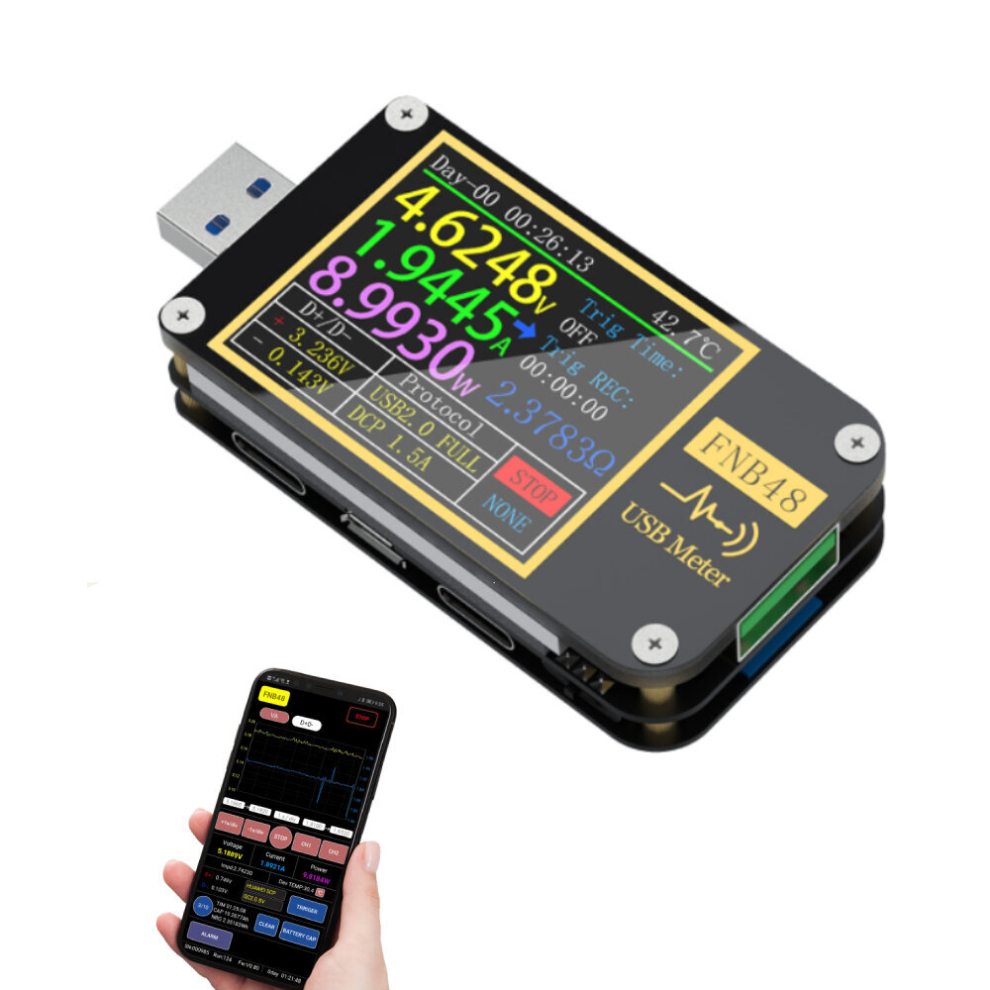 Fnb48 Usb Tester Voltmeter Ammeter Bluetooth App Tester Current And Voltmeter Usb Tester With Usb-A/Micro Usb /Type-C Interface 6901249965539