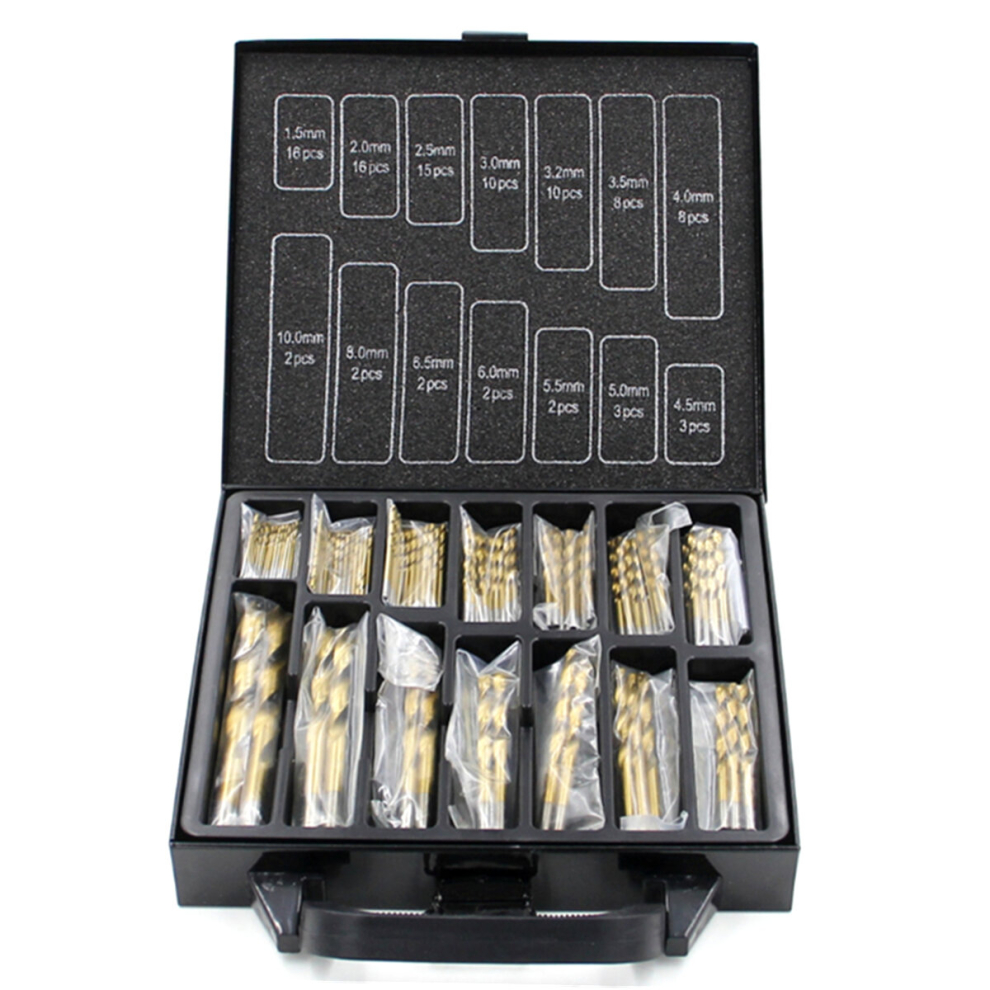 Drillpro 99Pcs Titanium Coated Twist Drill Bit Set 1.5Mm-10Mm High Speed Steel Drill Bit With Box For Wood Metal 8851894688674