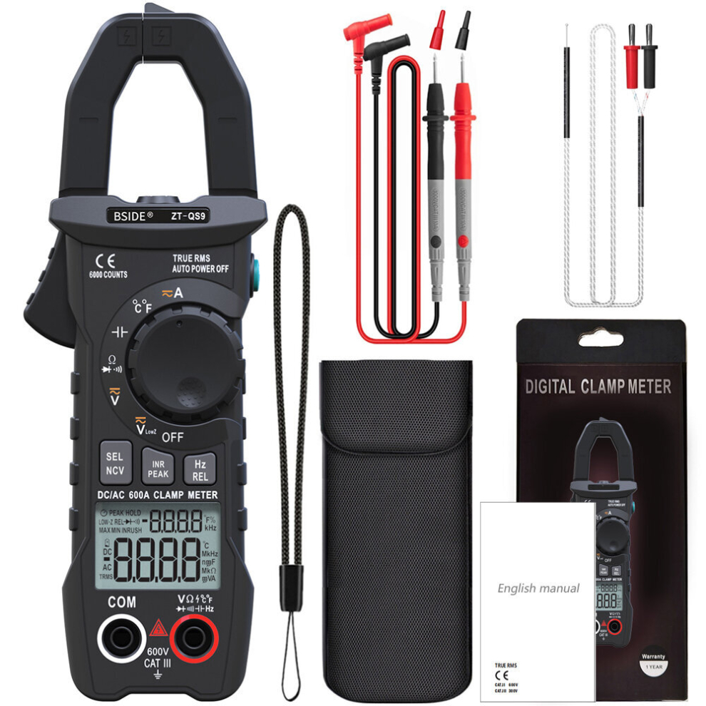 Bside Zt-Qs9 Digital Clamp Meter 600A Current True Rms Smart Plier Ammeter Auto Rang 6000 Counts Multimeter Dc Ac Voltage Hz Ohm Ncv Tester 6905561051710