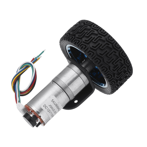 Machifit 25GA370 DC 12V Micro Gear Reduction Encoder Motor with Mounting Bracket and Wheel 1