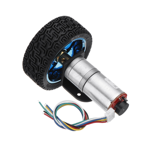 Machifit 25GA370 DC 12V Micro Gear Reduction Encoder Motor with Mounting Bracket and Wheel 2