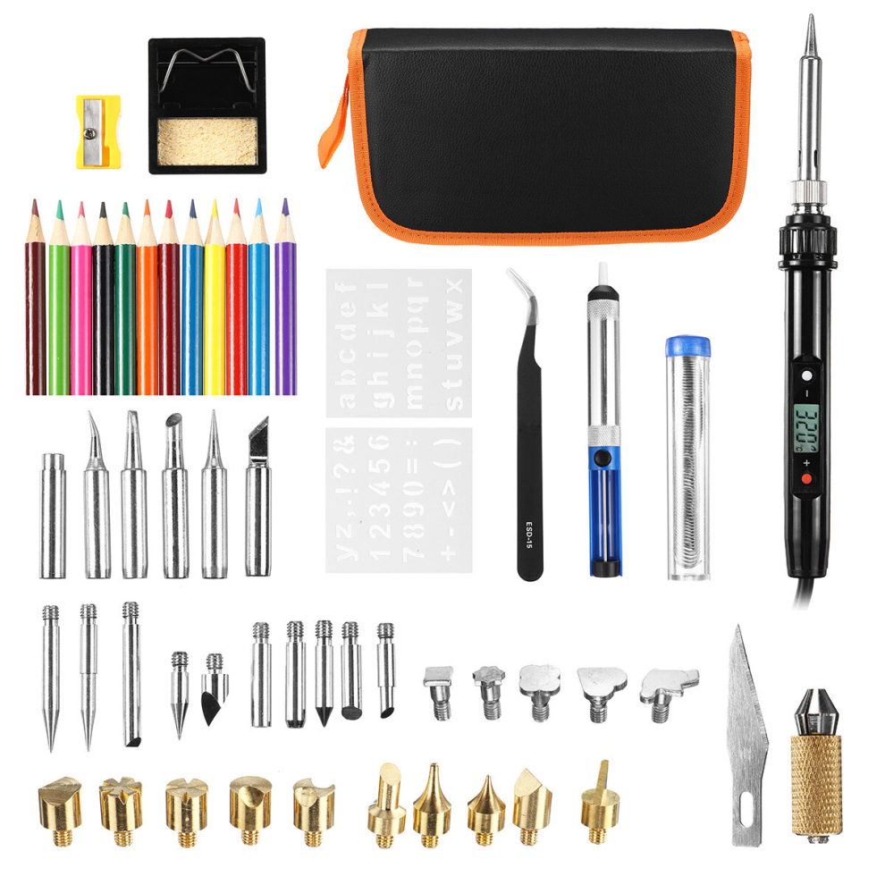 54Pcs 60W Electric Adjustable Wood Burning Pen Solder Iron Carft Pyrography Tool Kit 700037449444