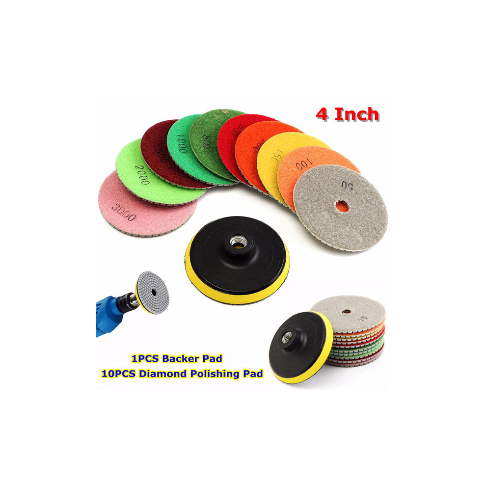 10Pcs 4 Inch 50 To 3000 Grit Diamond Polishing Pads With Backer Pad 649490720182