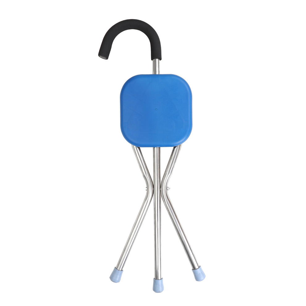 200KG Portable Walking Chair Stick With Seat Outdoor Cane Folding Tripod Stool