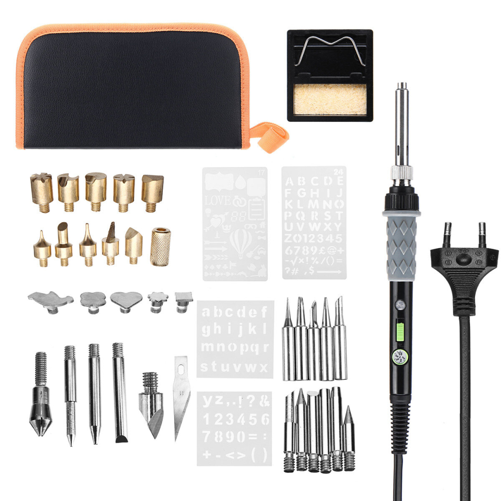 40Pcs 60W Wood Carving Burner Solder Iron Kit Electronics Welding Tool Set 791327428317