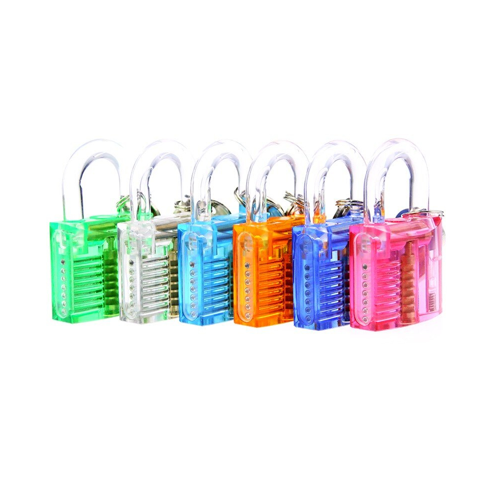 6Pcs Colorful Transparent Visible Cutaway Padlock Lock Pick For Locksmith Practice Training 728360462442