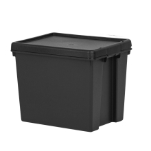 Black 24L Upcycled Heavy-Duty Storage Box - 38.5 x 29 x 31.5 cm, Stackable, Lid with Tie-Wrap Holes, 380 kg Load, Indoor/Outdoor