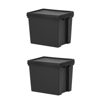 2x Wham Black 24L Heavy Duty Storage Boxes Plastic 38.5 x 29 x 31.5cm