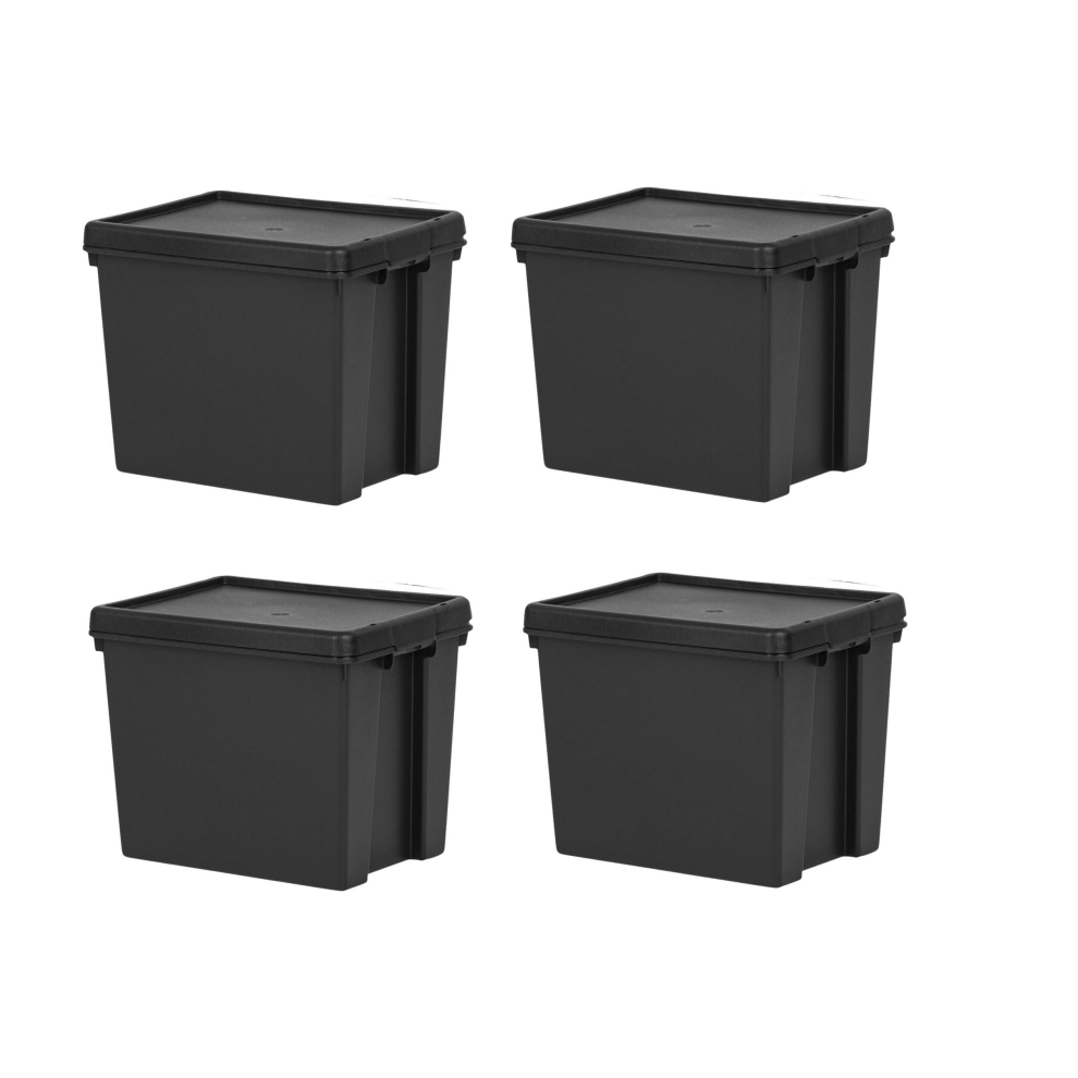 4x Wham Black 24L Heavy Duty Storage Boxes Plastic 38.5 x 29 x 31.5cm