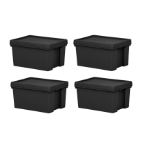 4 Wham Black 16L Heavy Duty Storage Boxes Plastic 38.5 x 29 x 21.5cm