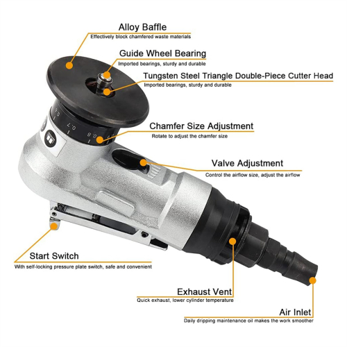 Mini Pneumatic Chamfering Tool with Replace Blades Inserts and Bearings, 45 Degree Air Chamfer Deburring Tool 2