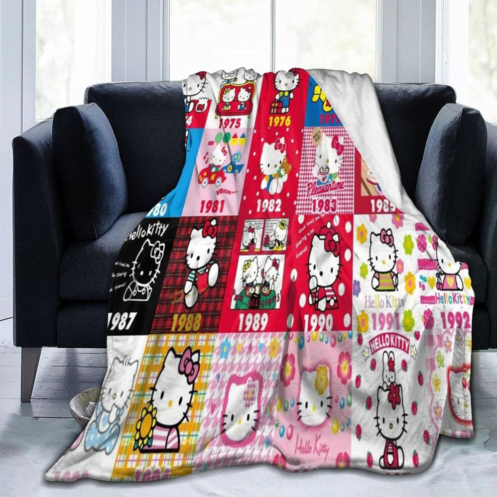 (125CM X 100CM) Vintage Hello Kitty Luury Super Soft Warm Reversible Blanket Throw with Plush Velvet Reverse