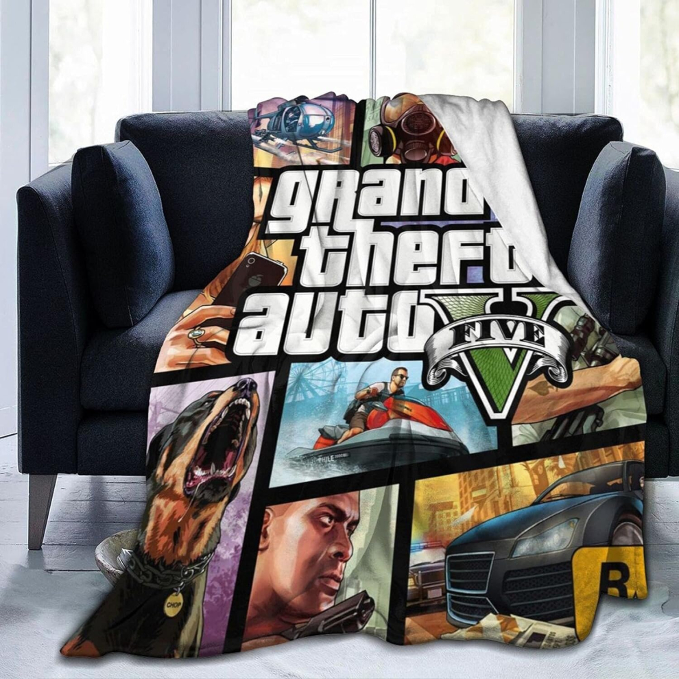 (125CM X 100CM) Gtav Grand Theft-Auto-5 Flannel Fleece Blanket, Dual Sided Flannel Lightweight Cozy Plush Throw for Cold Days and Air Conditioning Rooms Summer