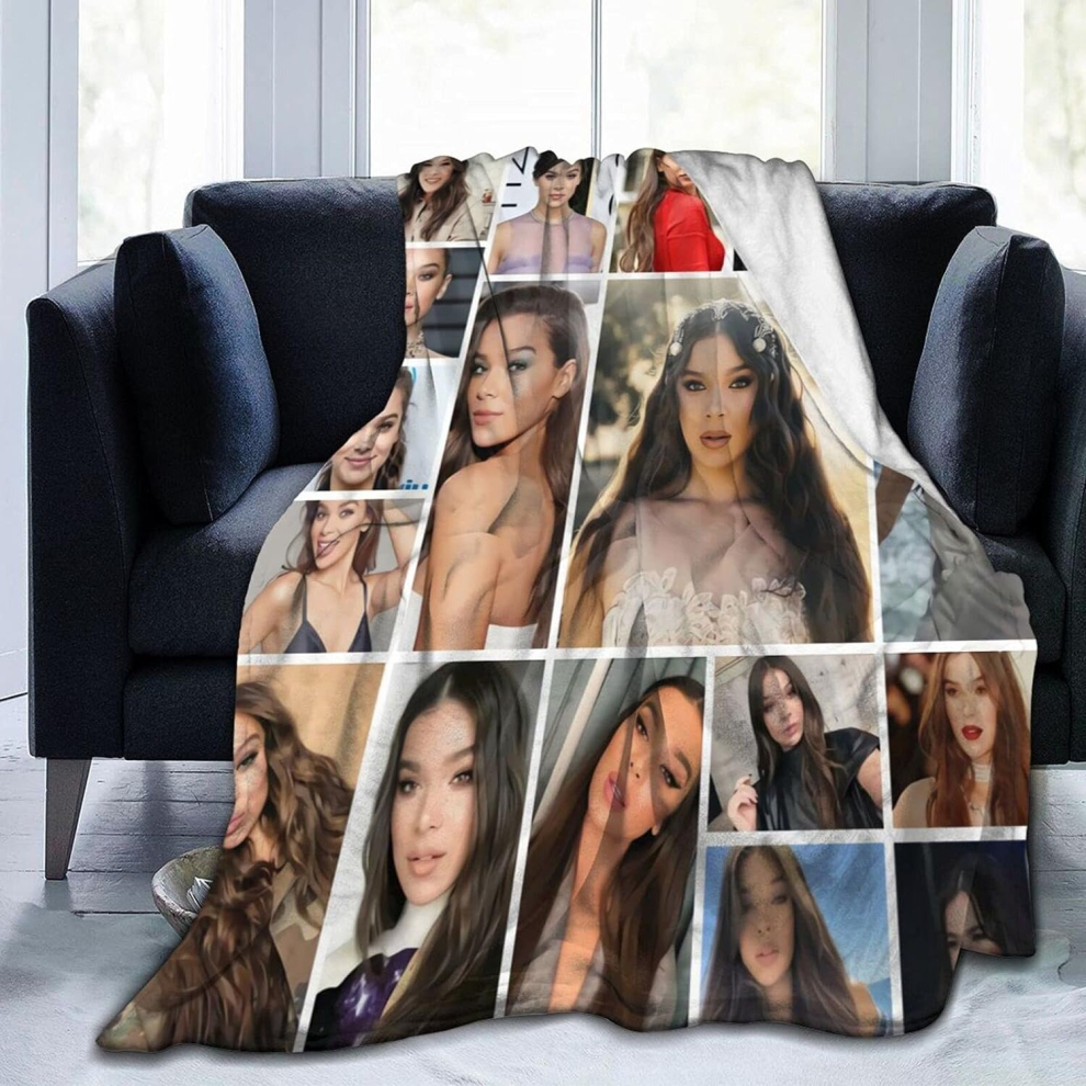 (150CM X 200CM) Hailee Steinfeld Soft Cozy Warm Woolen Blanket Beach Blanket Picnic Blanket Fluffy Plush Woolen Throw Blanket-Black